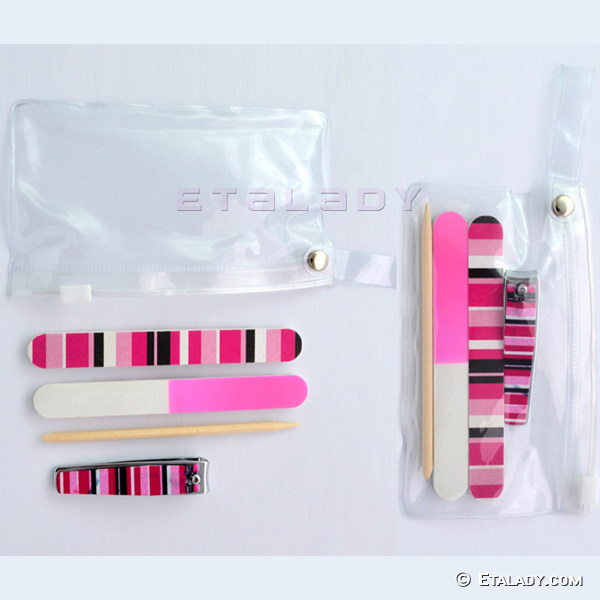 Pink Stripe Manicure And Pedicure Set